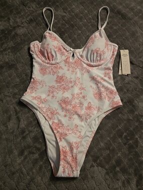 White and Coral Floral One-Piece Swimsuit